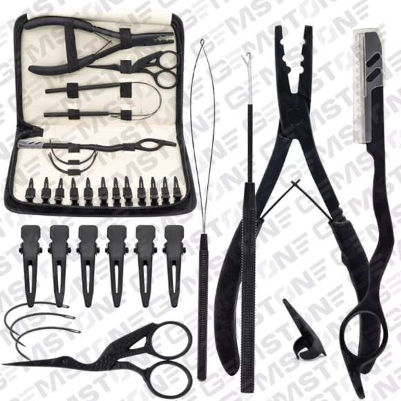 Matt Black Hair Extensions Plier Hook Tools Kit For Micro Nano Rings Fitting Box - Picture 1 of 10